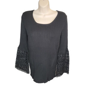 TRIBAL JEANS Black Crochet Embellished Sleeves Pullover Sweater Size G/L